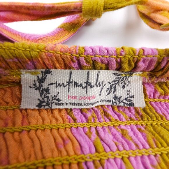 FREE PEOPLE Heat Wave Maxi Dress Gold Floral Tiered Ruffle Smocked Resort XS - Picture 2 of 8